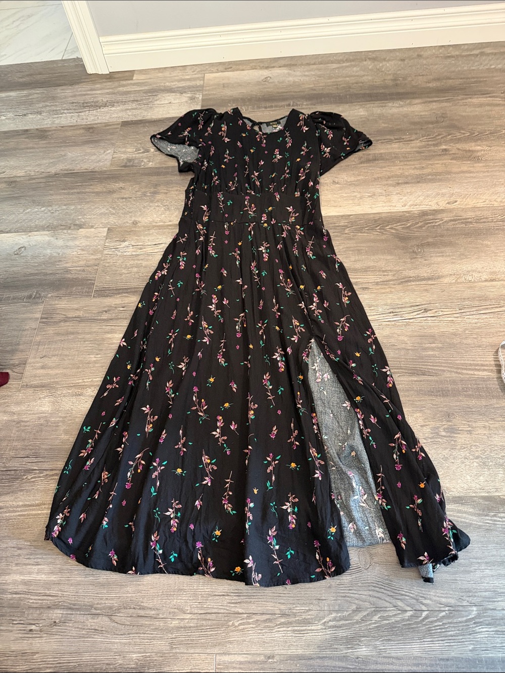AFRM Black Maxi Dress with Pink, Teal and Yellow Floral Print